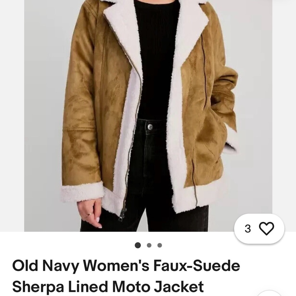 Faux-Suede Sherpa-Lined Moto Jacket Golden Brown NWT 2X